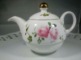 Arthur Wood & Sons Teapot - Staffordshire England Cabbage Rose Swirl Gold/pink/wh