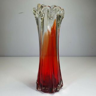 Vintage Murano Blood Red Vase Curved Solid Retro Sommerso Italian 19cm Bx1