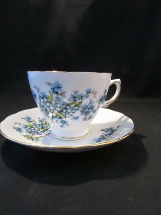 Royal Vale Tea Cup And Saucer Blue Forget - Me - Knot Bone China England Gold Trim