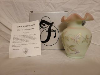 Fenton Lotus Mist Burmese Berry & Butterfly Vase W/box.  Signed And Numbered