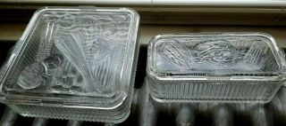 2 Mcm Vintage Federal Glass Refrigerator Dish Lid Vegetables Mid - Century