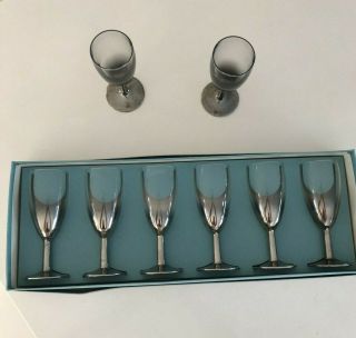 Set Of 8 Queens Lusterware Silver Ombre Fade Whiskey Sour Glasses Made In France