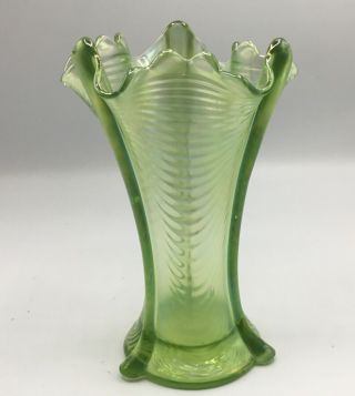 Carnival Signed Northwood Ice Green Drapery Vase “perfect Toes”