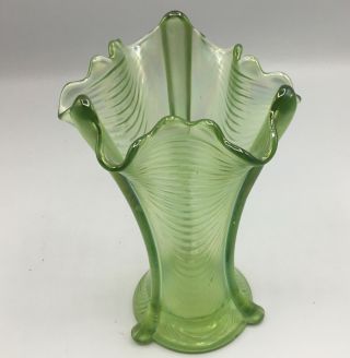 CARNIVAL SIGNED NORTHWOOD ICE GREEN DRAPERY VASE “PERFECT TOES” 2