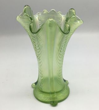 CARNIVAL SIGNED NORTHWOOD ICE GREEN DRAPERY VASE “PERFECT TOES” 3
