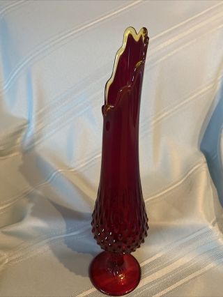Vintage Fenton Glass Ruby Red Hobnail Swung Stretch Vase Amberina 14 3/8”