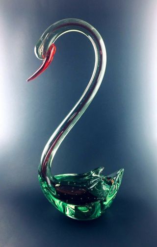 Vintage Murano Green Art Glass Swan Bird