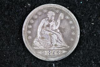 Estate Find 1853 W/arrows Rays Seated Liberty Quarter D15524