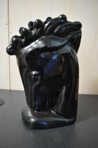 Royal Haeger Horse Head Vase Black Bookend Equestrian Stallion 8 1/2 "