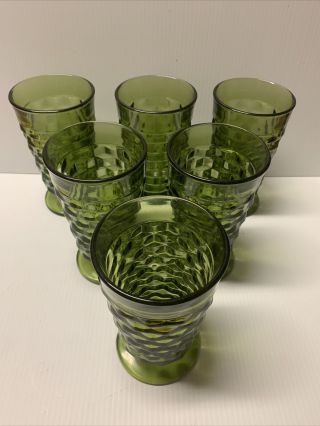 Set Of 6 Vintage Green Cubist Indiana Whitehall Ice Tea Water Footed Glasses