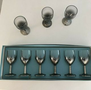 Set Of 9 Queens Lusterware Silver Ombre Fade Whiskey Sour Glasses Made In France