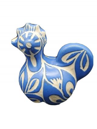 Pablo Zabal Chile Pottery Ceramic Blue Rooster Sculpture Mid - Century Signed 3 "