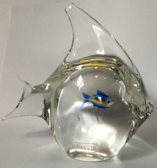 Elio Raffaeli Oggetti Murano Art Glass Angel Fish Sculpture / Blue Tropical Fish