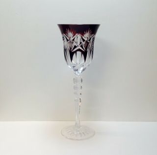 1 Bohemian Dk.  Ruby Red Tall Cut To Clear Crystal Wine Glass