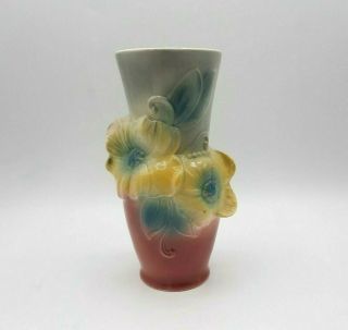Vintage Royal Copley Ceramic Vase Blue & Pink With Yellow Flowers