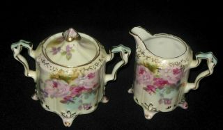 Royal Crown Chantilly Rose Hand Painted Sugar Bowl And Creamer Set 1951