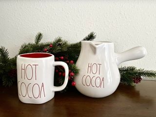Rae Dunn Hot Cocoa Pot & Hot Cocoa Mug Ll Red Letters Set