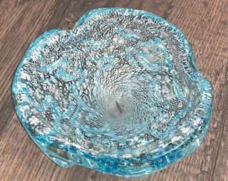Vintage Mid Century Murano ? Art Glass Blue Ashtray Bowl Candy Dish 7 "