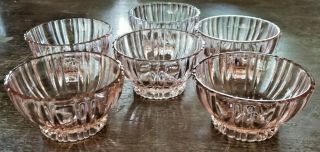 Vtg Set Of 6 Anchor Hocking Queen Mary Pink Depression Glass Sherbet Bowls