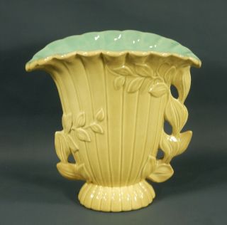 Vintage Red Wing Art Pottery Vase 1102 Yellow W/ Turquoise Interior
