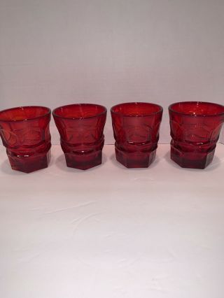 4 Vintage Fostoria Argus Ruby Red Double Old Fashioned Glasses Tumblers
