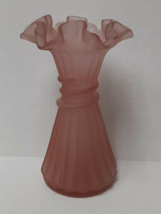 Vintage Fenton Wheat Vase 5858ej Sunset Peach Pink Satin 7 1/2 " Tall.