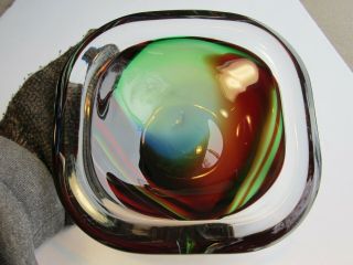 Vtg Murano Italy Vivid Colors Decorated Heavy Art Glass Square Bowl