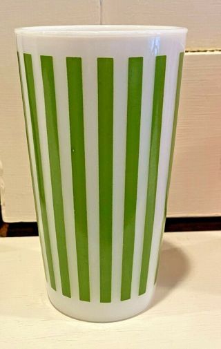 Vtg Hazel Atlas Candy Stripe Water Tumbler Green 5” Milk Glass Mid Century Mcm