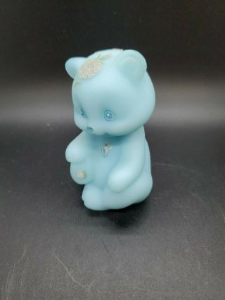 Fenton Art Glass Blue Sitting Bear Hand Painted & Signed Asters Euc