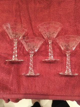 4 Vintage Fostoria Mayflower Glasses 5 1/2 " Martini Or Champagne Glasses