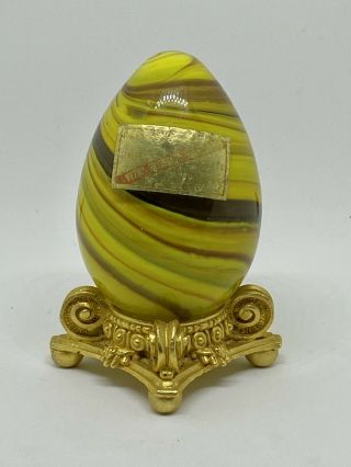 VTG Authentic Venetian Murano Italy Blown art Glass Egg Yellow Swirl Handmade 2