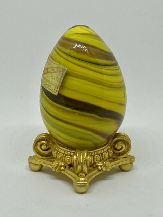 VTG Authentic Venetian Murano Italy Blown art Glass Egg Yellow Swirl Handmade 3