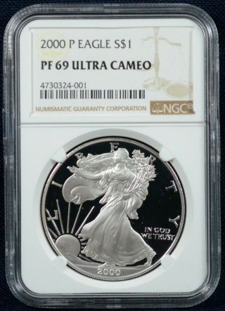 2000 P $1 American Silver Eagle Proof Coin Ngc Pf 69 Ultra Cameo