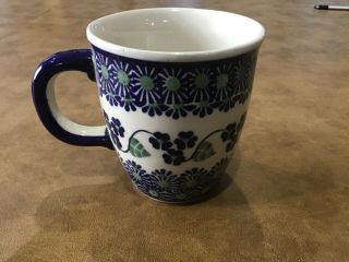Manufaktura Boleslawiec Polish Pottery Coffee Cup Blue Flowers/green/ivory