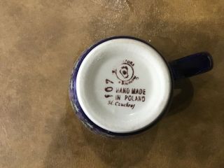 MANUFAKTURA BOLESLAWIEC Polish Pottery COFFEE CUP Blue Flowers/Green/Ivory 2