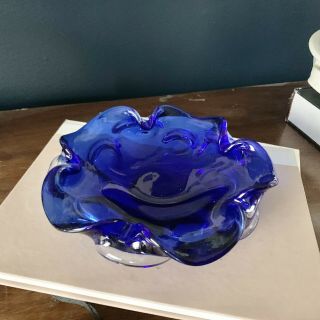Vintage Murano Art Glass Cased Cobalt Blue Art Glass Bowl/ Ashtray/ Centerpiece