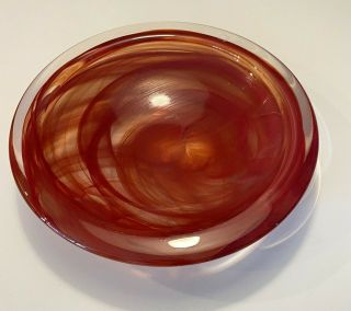 Large Kosta Boda Glass Swirl Bowl Platter 12 " Large Bowl Red Maroon