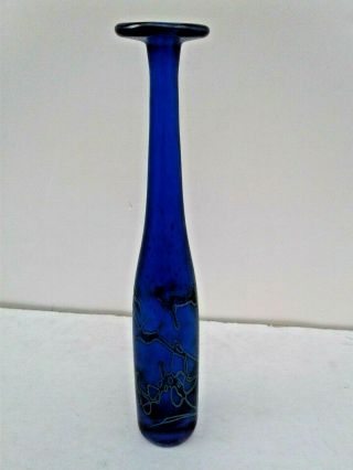 Vintage Signed 10 " Robert Held Studio Art Glass Iridescent Purple Blue Bud Vase