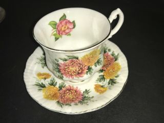 Paragon By Appointment Bone China Cup&saucer Ribbed Shape Chrysanthemum Flowers