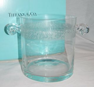 Tiffany & Co Vintage Crystal Glass Ice Bucket With Snail Style Handles W/box