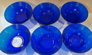 6 Bormioli Rocco Forum Saphir Cobalt Blue Glass Fruit/dessert Bowls France Vtg
