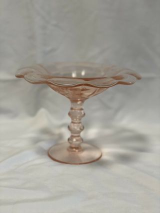 Vintage Paden City Peacock And Wild Rose Pink Depression Glass Compote 8” Across
