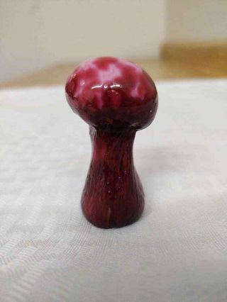 Charles Lotton Art Glass Small Mushroom; Signed 2001,  Reds/pinks.