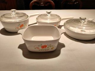 Vintage Corning Ware Wildflower Pans Cookware With Glass Lids