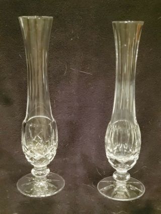 Waterford Irish Crystal Lismore Set Of Two Footed Bud Vase 9 1/8 " - Gorgeous