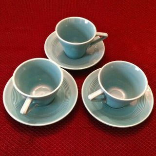 3 Vintage Homer Laughlin Harlequin Fiestaware Cup & Saucers Turquoise Art Deco
