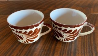 Vintage Anfora Puebla Brown Set Of 2 Mugs/cups,  Hand Painted In Mexico 1950s