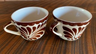 Vintage ANFORA Puebla BROWN Set of 2 MUGS/CUPS,  Hand Painted in MEXICO 1950s 2