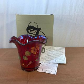Fenton 100th Anniversary Founders Ruby Red Stretch 6 " Flip Vase W/original Box