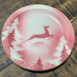 Vtg Syracuse China Econo Rim " Jumping Deer " Airbrush 5 1/2” Pink/white Plate